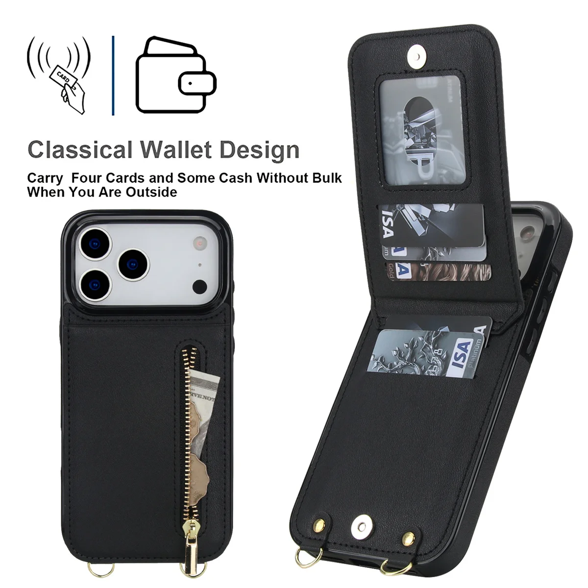 iPhone 16、18 Pro Max、17 Air、16 - Leather Wallet Card Holder Phone Cover のレビューと価格